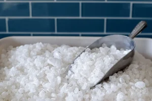 Container with water softener salt