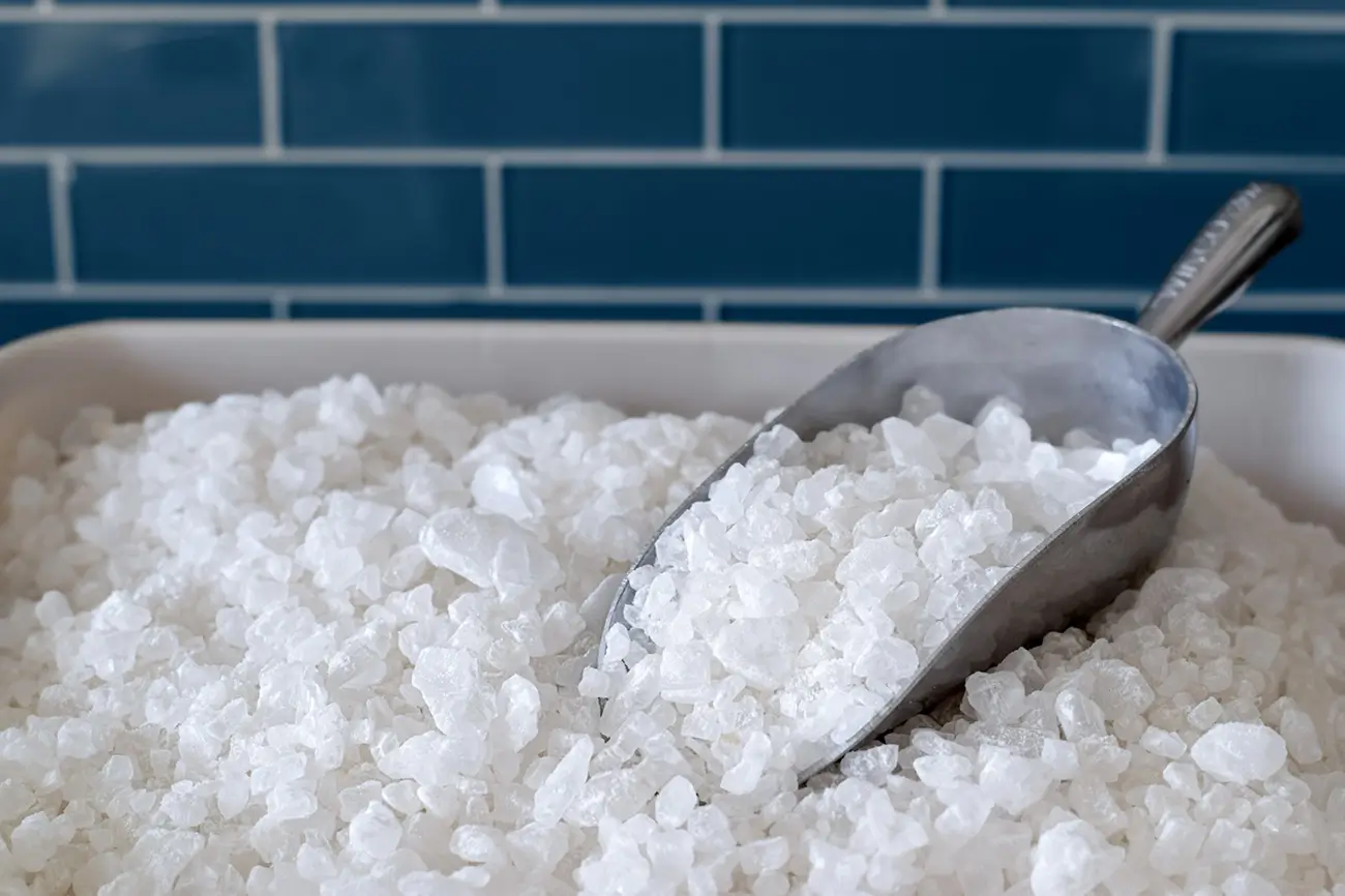 Container with water softener salt